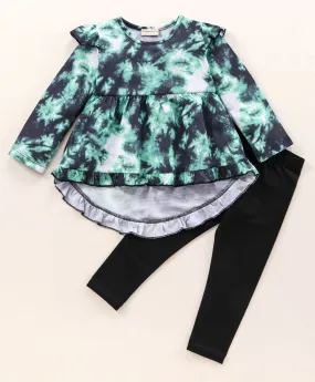 Tie Dye Frill High Low Top Leggings Set