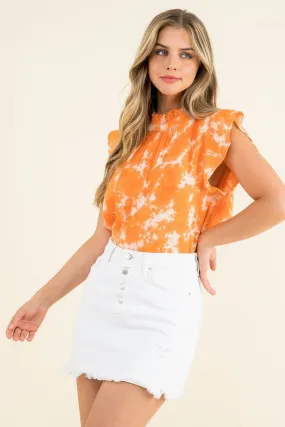 Tie Dye Ruffle Sleeve Top Orange