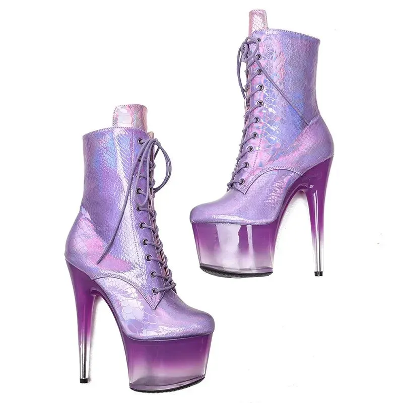 Trendy Pink Metallic High Heel Platform Ankle Boots