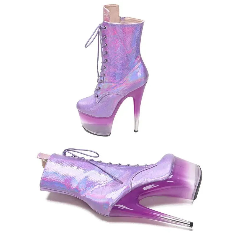 Trendy Pink Metallic High Heel Platform Ankle Boots