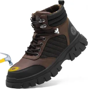 Waterproof Steel Toe Boots For Men-6 Inch Comfortable Mens Safety Work Boots Indestructible Steel Toe Shoes Lightweight Non Slip Puncture Resistant Industrial Construction Boot