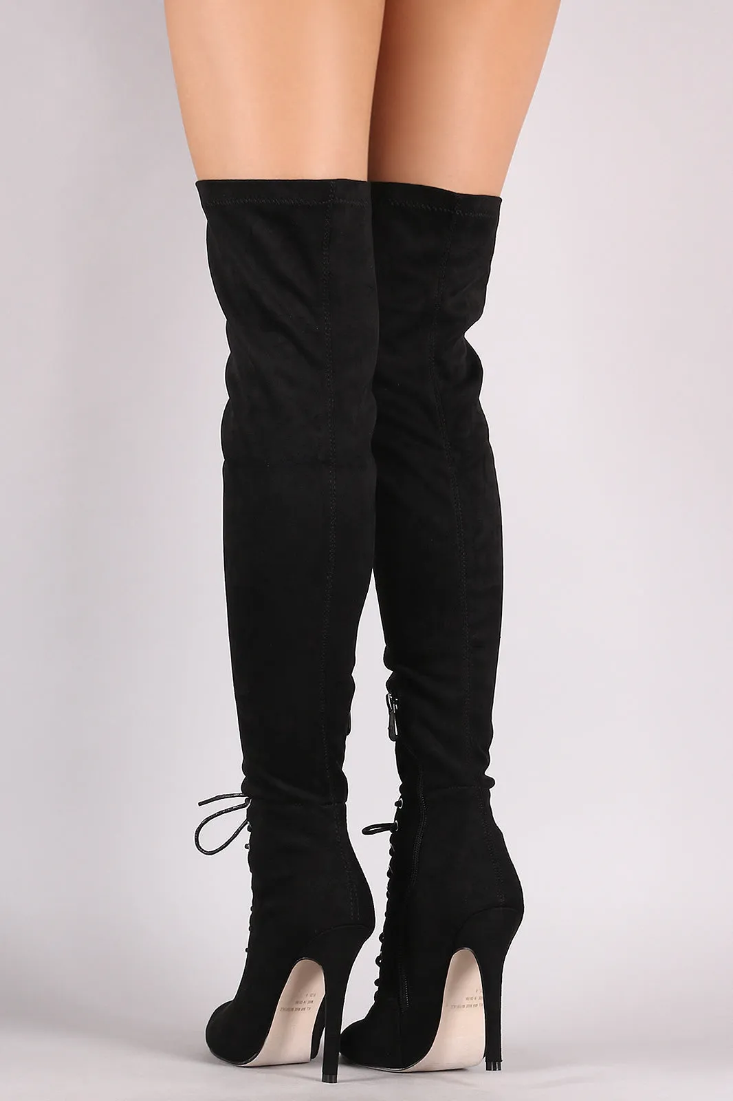 Wild Diva Lounge Suede Lace Up Stiletto Over-The-Knee Boots
