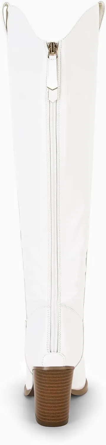 Women Cowboy Knee High Boots Chunky Block Heel Square Toe Tall Riding Boots