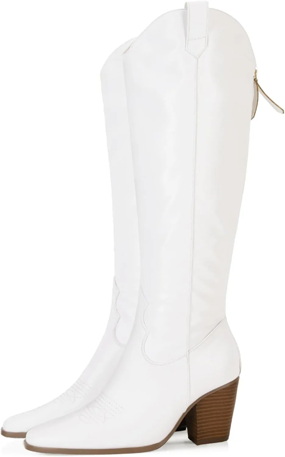 Women Cowboy Knee High Boots Chunky Block Heel Square Toe Tall Riding Boots