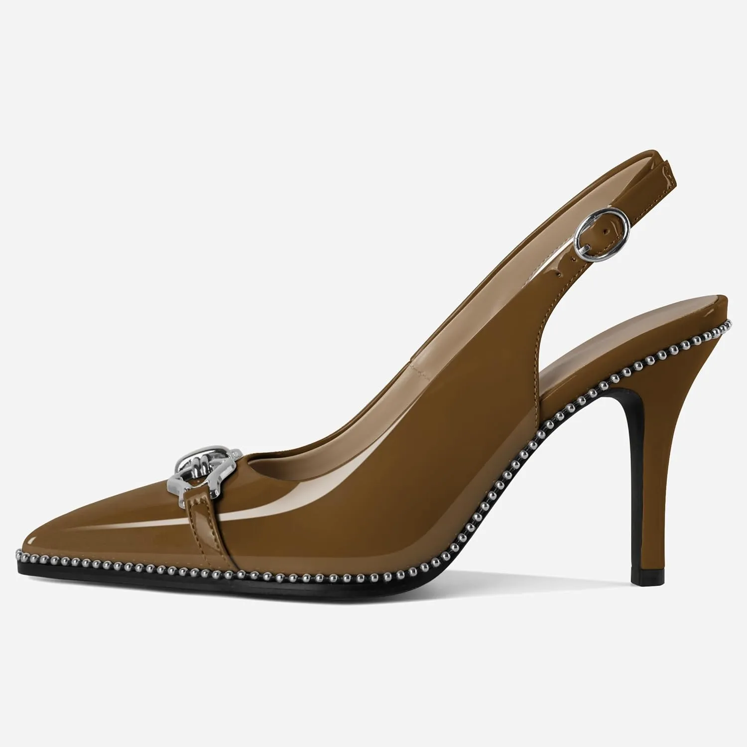 Women Slingback Pumps Pointed Toe Stiletto High Heels Beaded Heels 3.4 Inches Dress Pumps Shoes