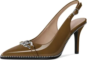 Women Slingback Pumps Pointed Toe Stiletto High Heels Beaded Heels 3.4 Inches Dress Pumps Shoes