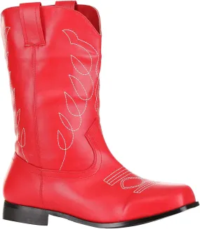 Women's Red Cowboy Boots | Mid Calf Western Costume Shoes PU Faux Leather, Rubber Sole | Rodeo Cowgirl Footwear