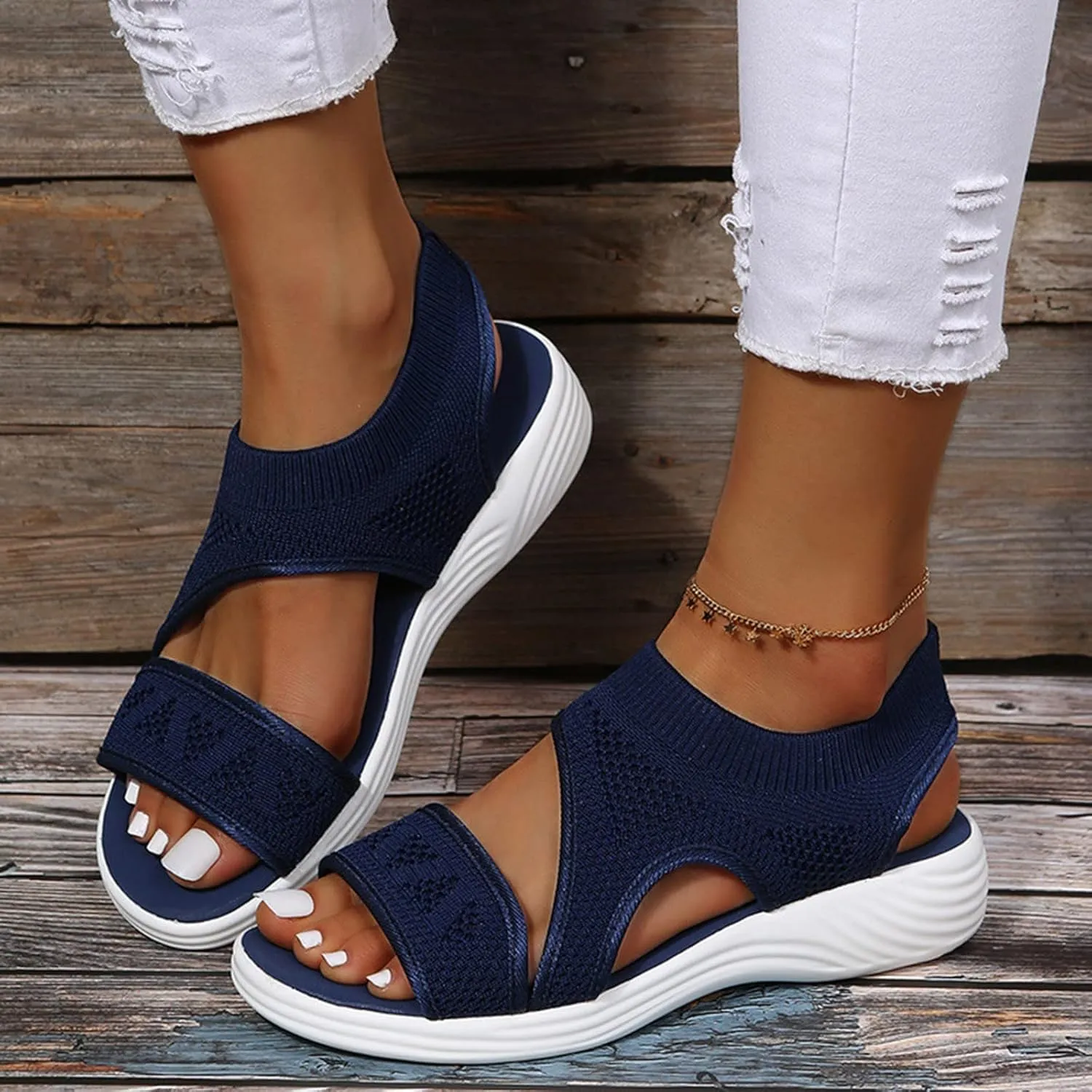 Women's Sandals Arch Support Wedge Sandals Orthopedic Walking Sandals Summer Open Toe Ankle Strap Shoes