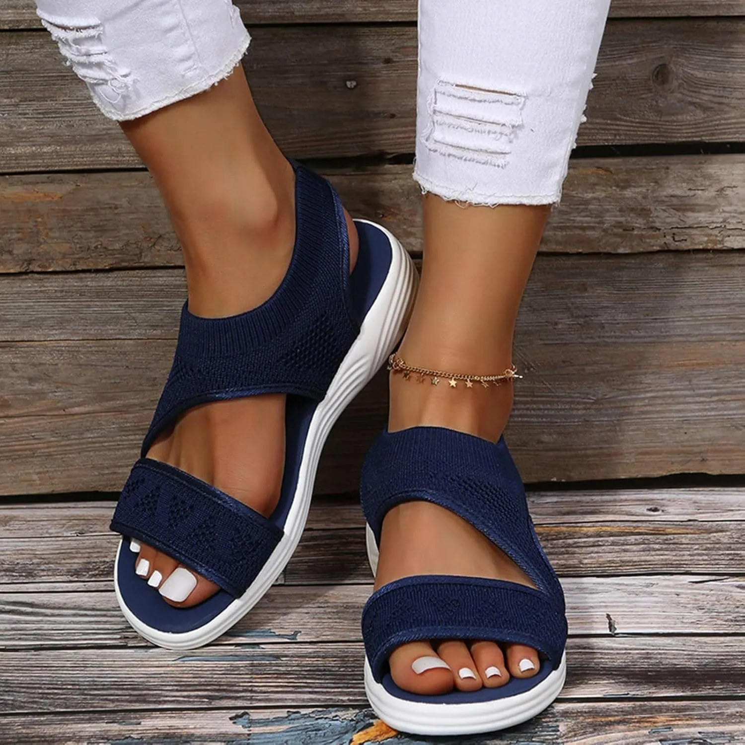 Women's Sandals Arch Support Wedge Sandals Orthopedic Walking Sandals Summer Open Toe Ankle Strap Shoes