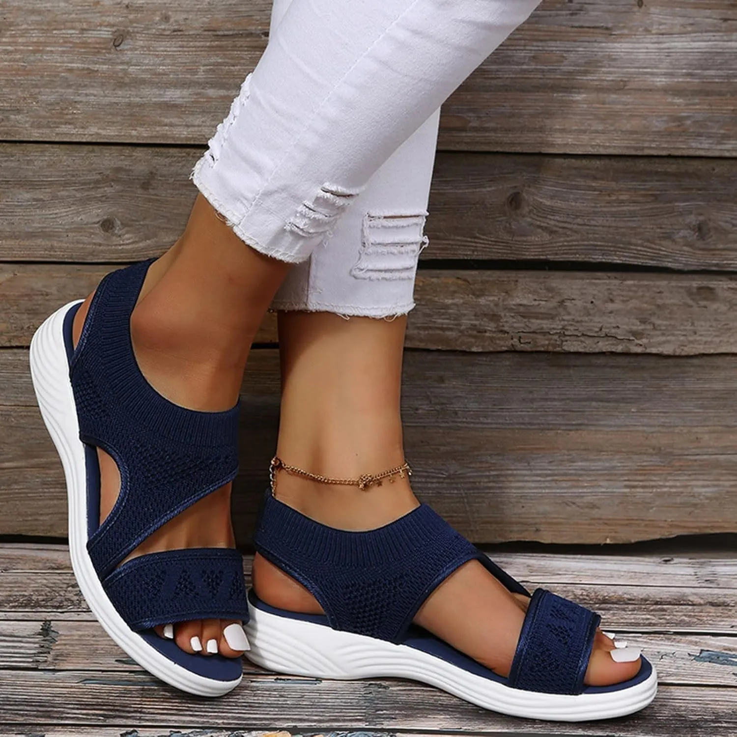Women's Sandals Arch Support Wedge Sandals Orthopedic Walking Sandals Summer Open Toe Ankle Strap Shoes