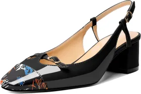 Zamikoo Women's Slingback Heels, Square Toe Low Block Heels with Adjustable Buckle, 2 Inches Multicolor Heels, Dress Shoes for Ladies Office Wedding Work Evening