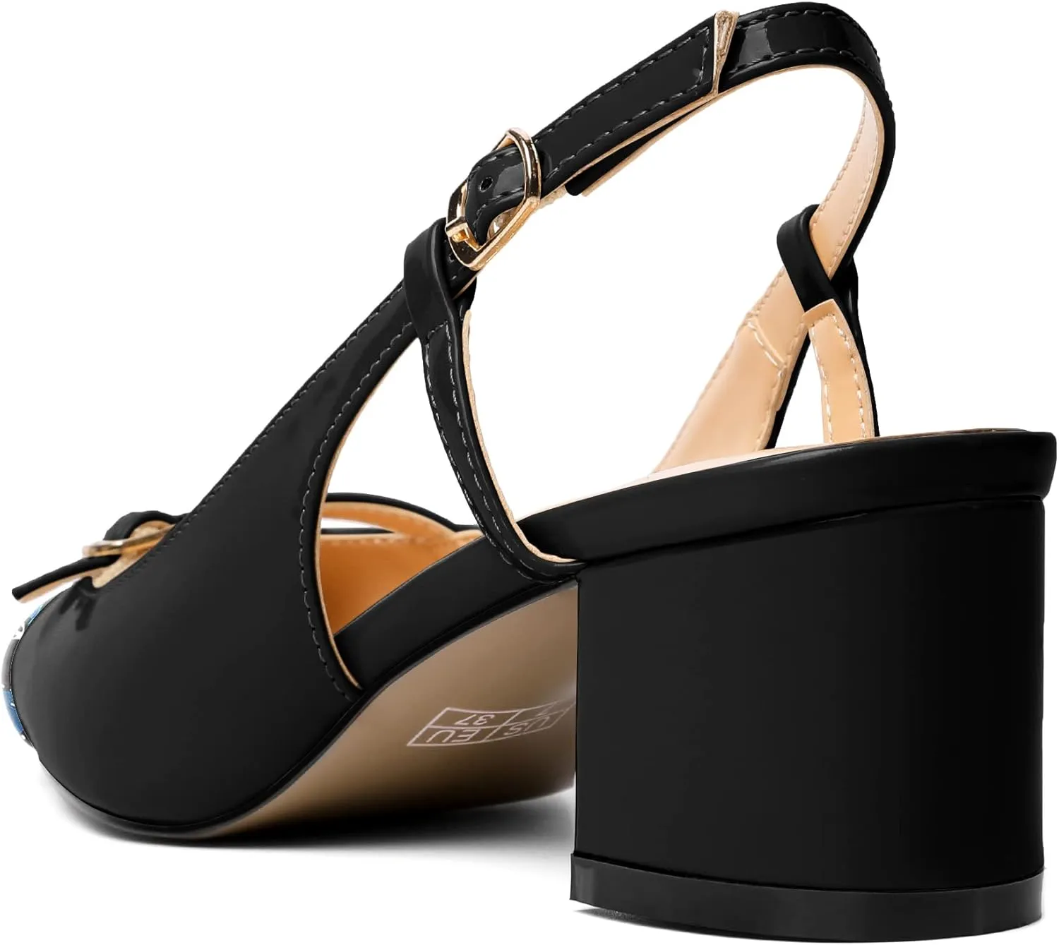 Zamikoo Women's Slingback Heels, Square Toe Low Block Heels with Adjustable Buckle, 2 Inches Multicolor Heels, Dress Shoes for Ladies Office Wedding Work Evening